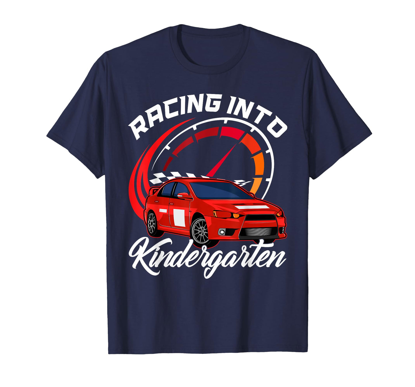 Racing Into Kindergarten Car Racer First Day Of School Kids T-Shirt