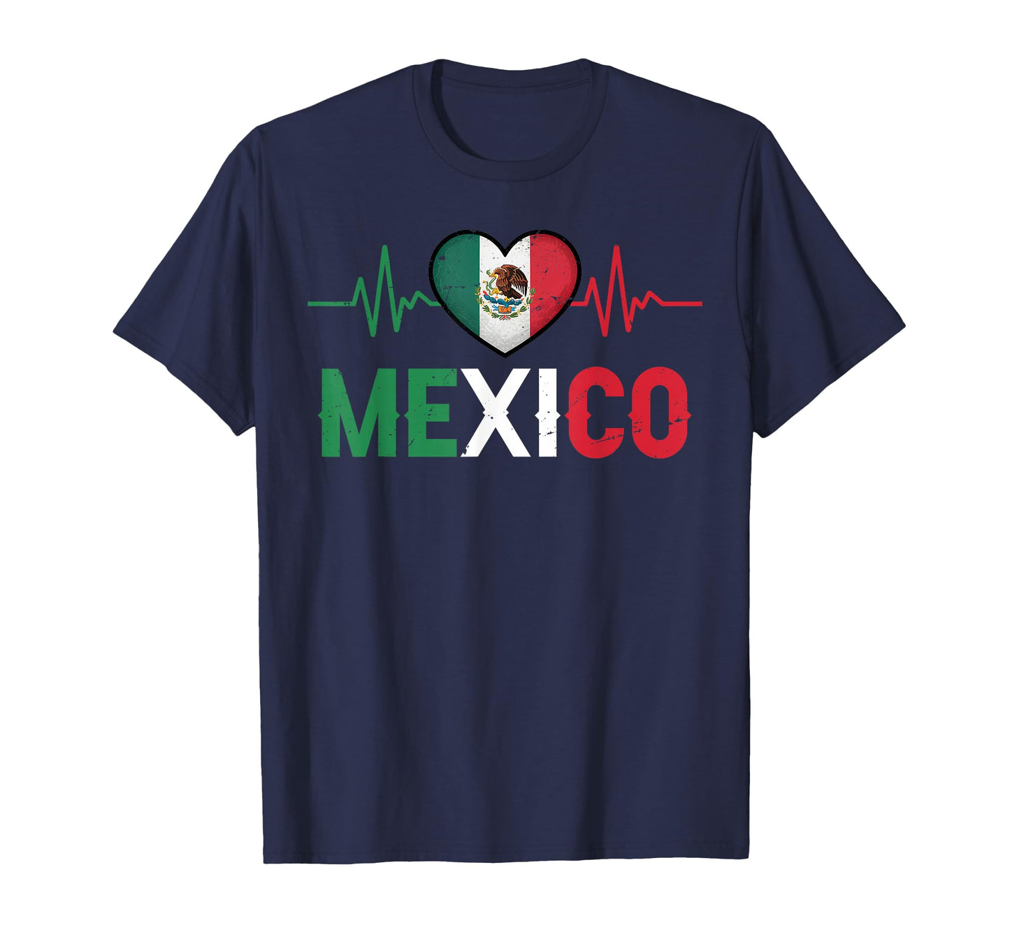 Mexico Flag Mexican Pride Heartbeat EKG Pulse Mexico Emblem T-Shirt