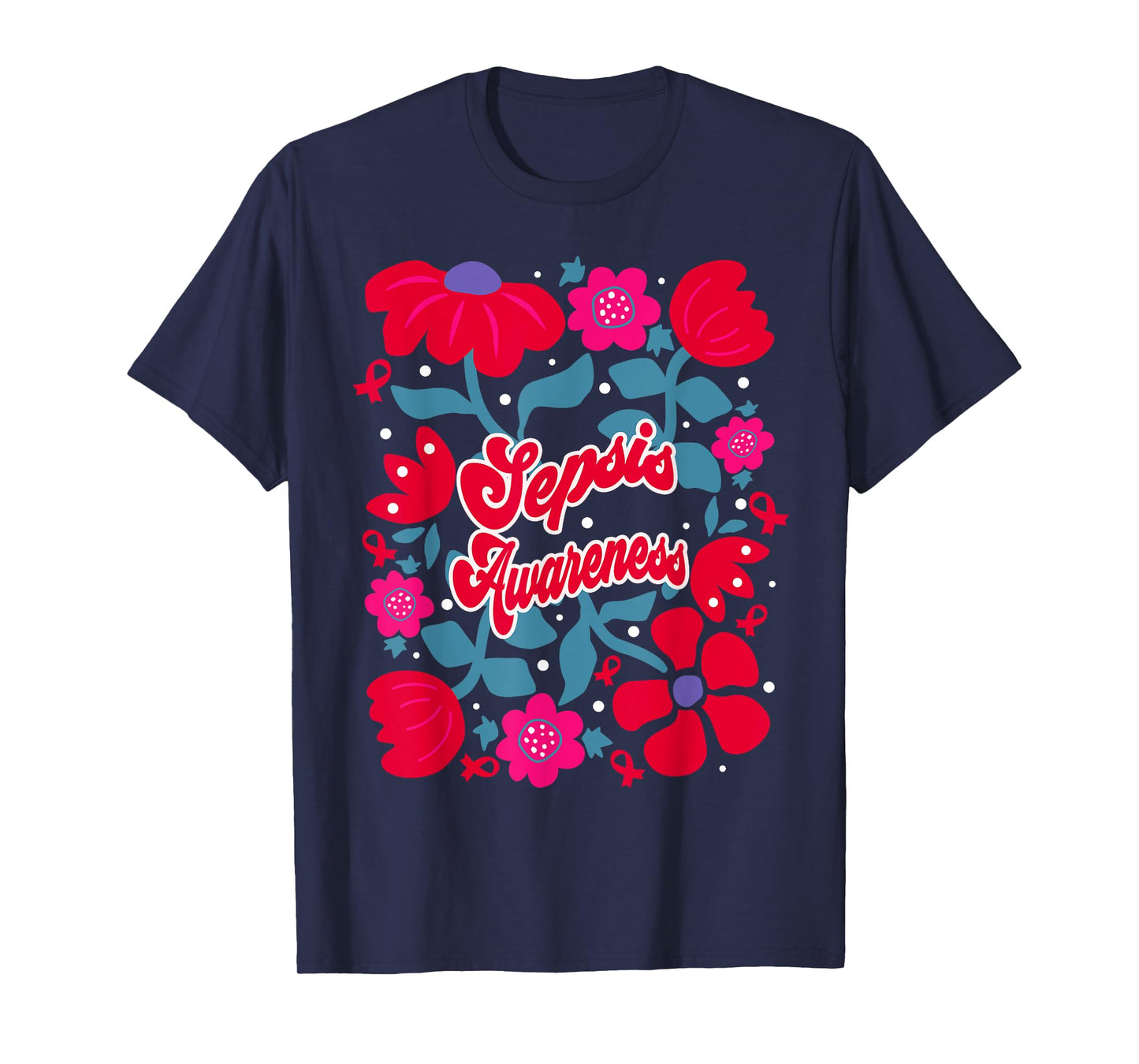 Sepsis Awareness Groovy Red Boho Flower Art Ribbon T-Shirt