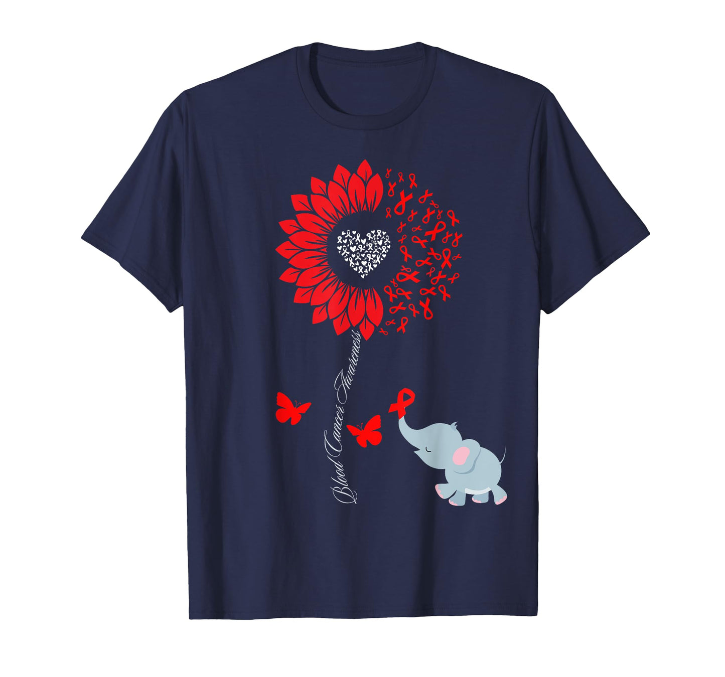 Blood Cancer Awareness Sunflower Elephant Butterfly Ribbon T-Shirt