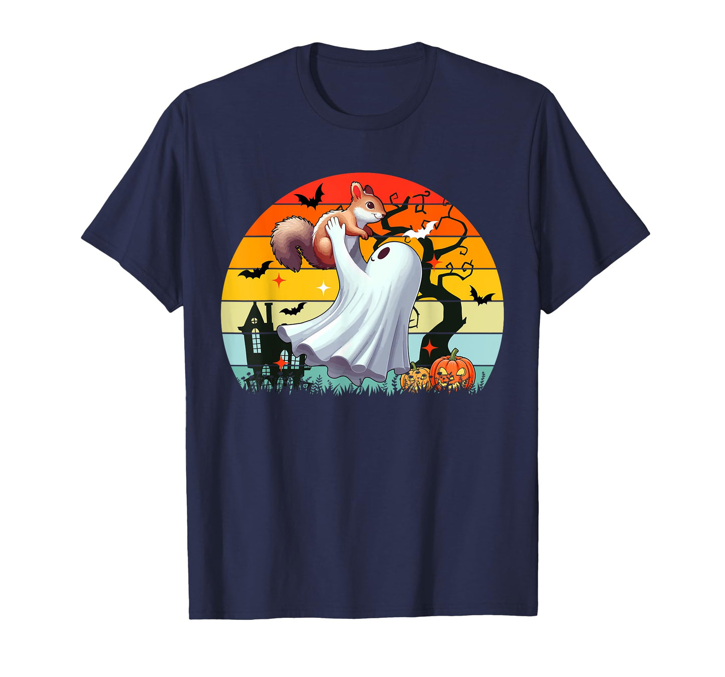 Vintage Retro Boo Ghost Hunging Squirrel Halloween Family T-Shirt