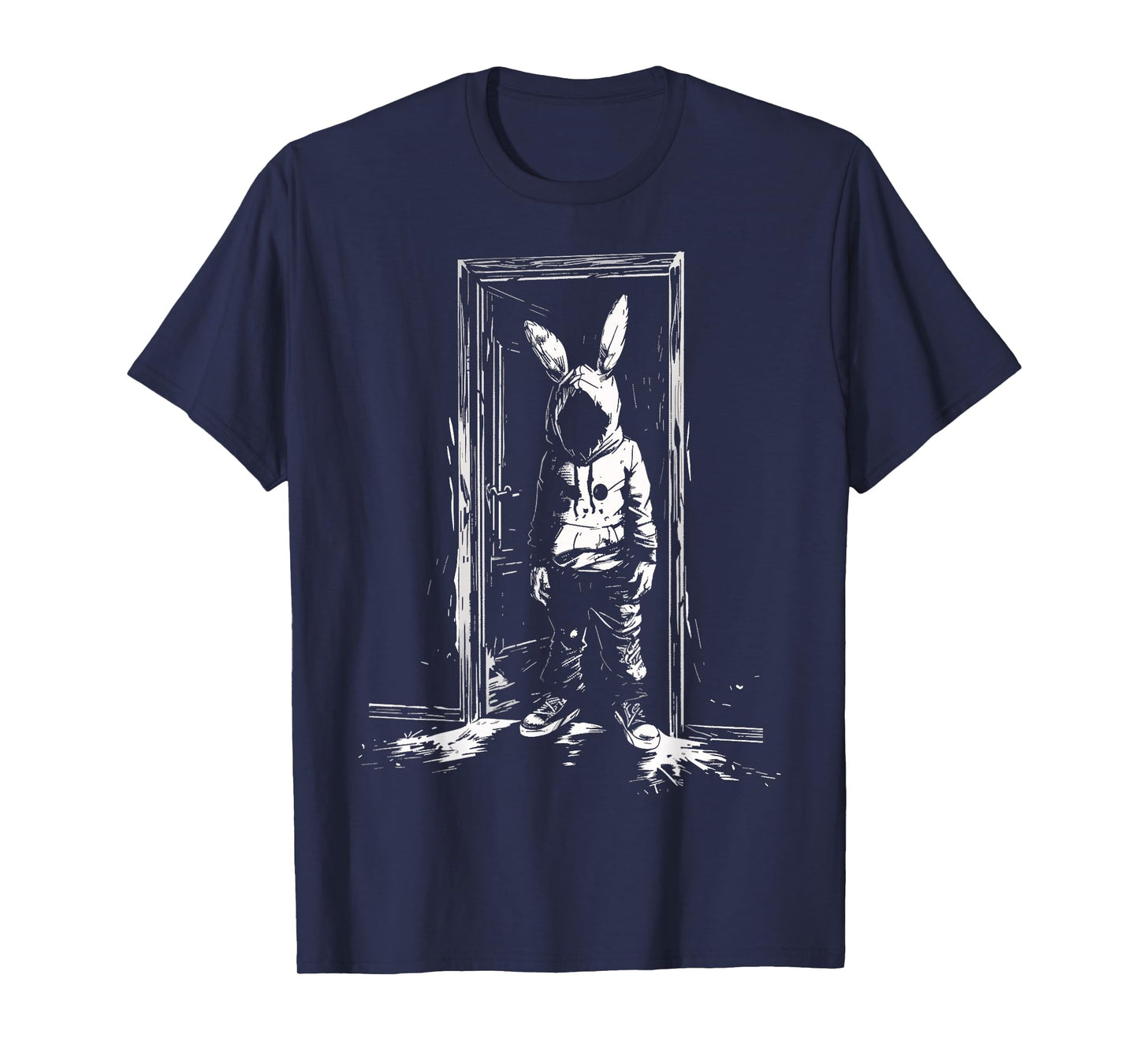 Horror Bunny Mask Man Rabbit Alt Goth Slasher Creepy Door T-Shirt