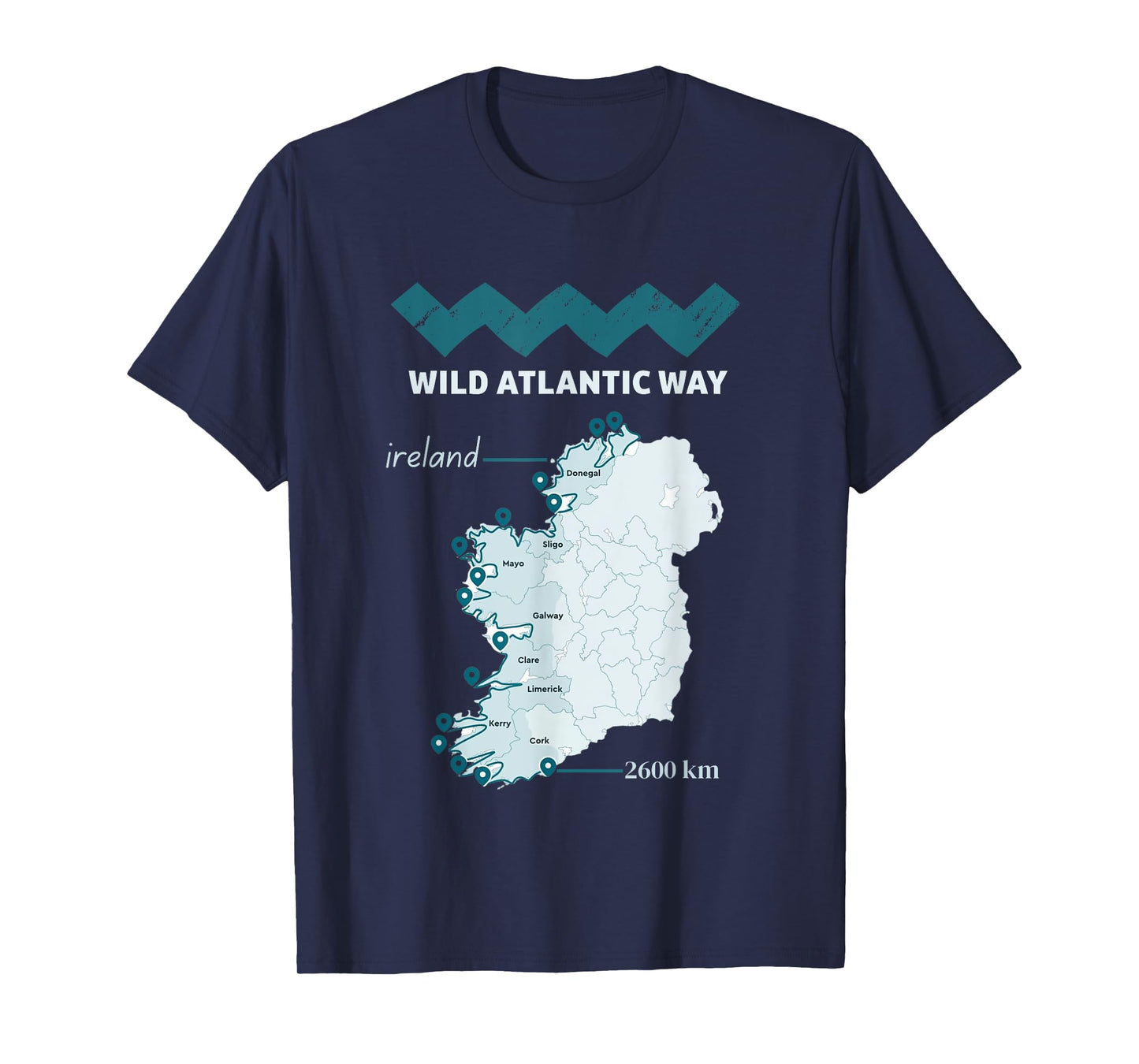 The wild atlantic way ireland coastal route map, west coast T-Shirt