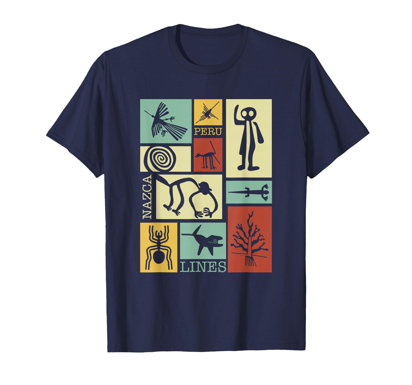 National Introvert Society Nazca Lines Peru Geoglyphs Retro T-Shirt - Black, Small, Unisex, Short Sleeve, Classic Fit