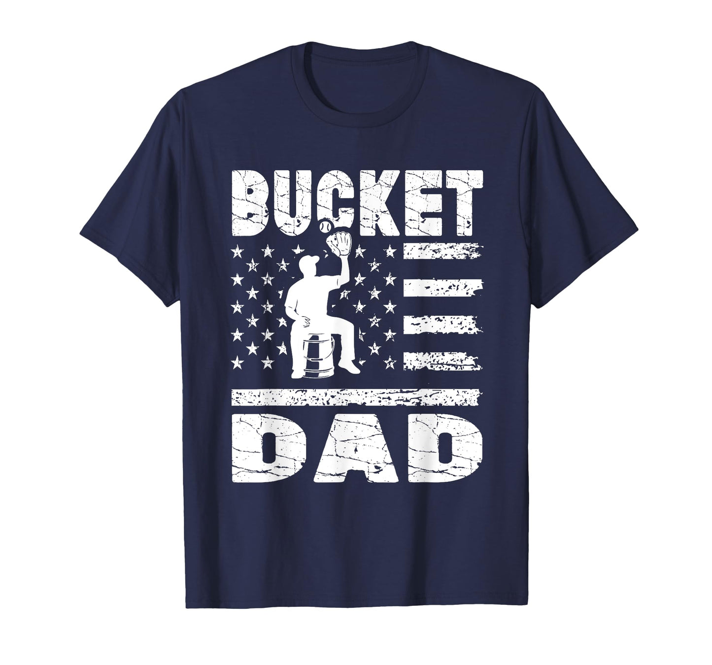 Bucket Dad Baseball Coach Vintage American Flag Father's Day T-Shirt