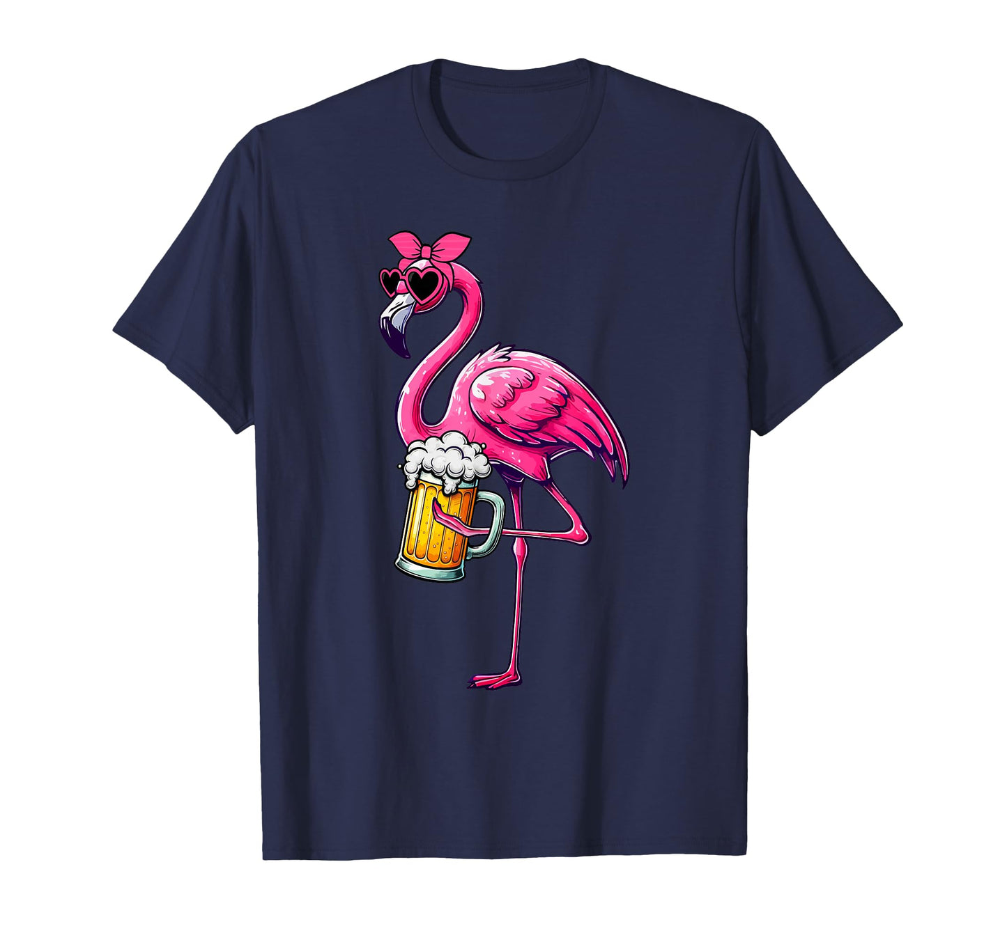 Flamingo Sunglasses Hearts Drinking Beer Drunk Drinker Team T-Shirt