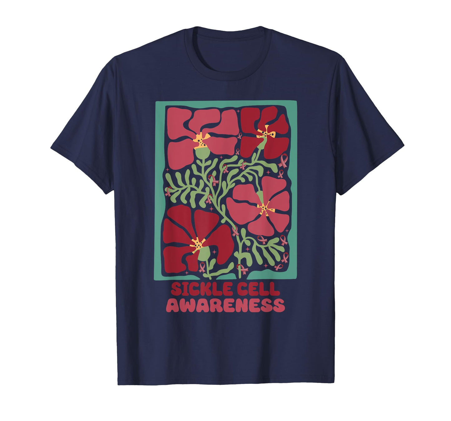 Sickle Cell Burgundy Flower Market Art Sickle Cell Awareness T-Shirt