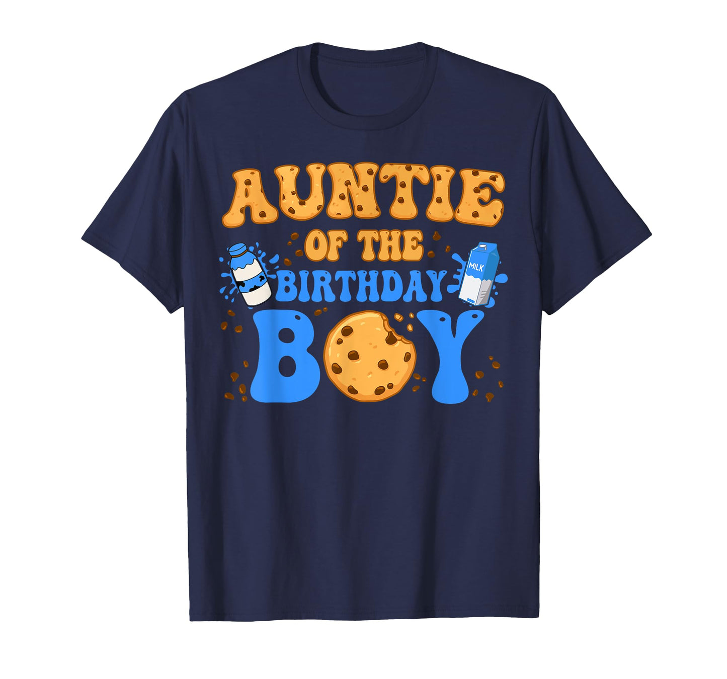 Auntie Of The Birthday Boy Milk and Cookies Lover T-Shirt
