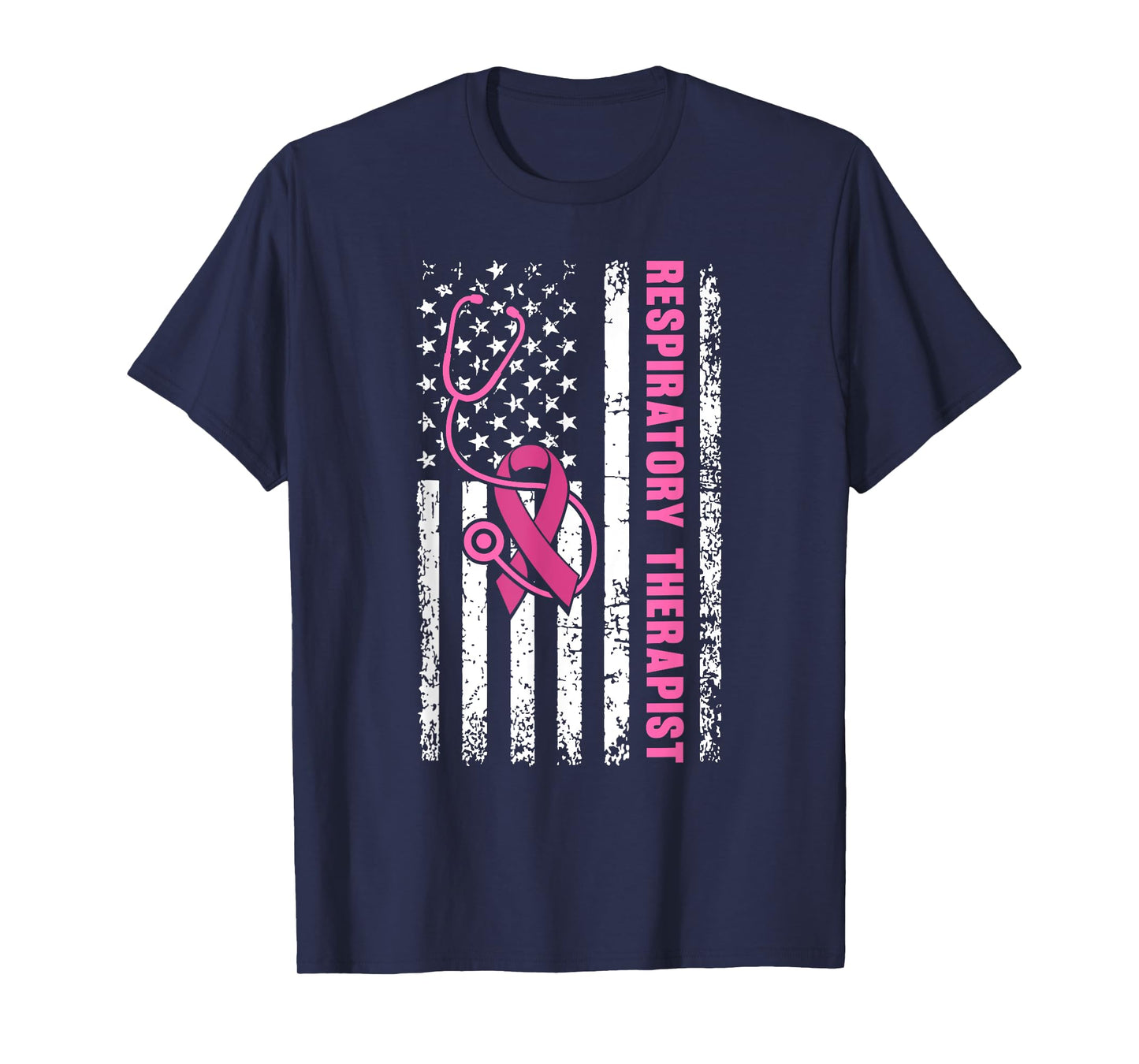 Respiratory Therapist Breast Cancer Awareness USA Flag Nurse T-Shirt