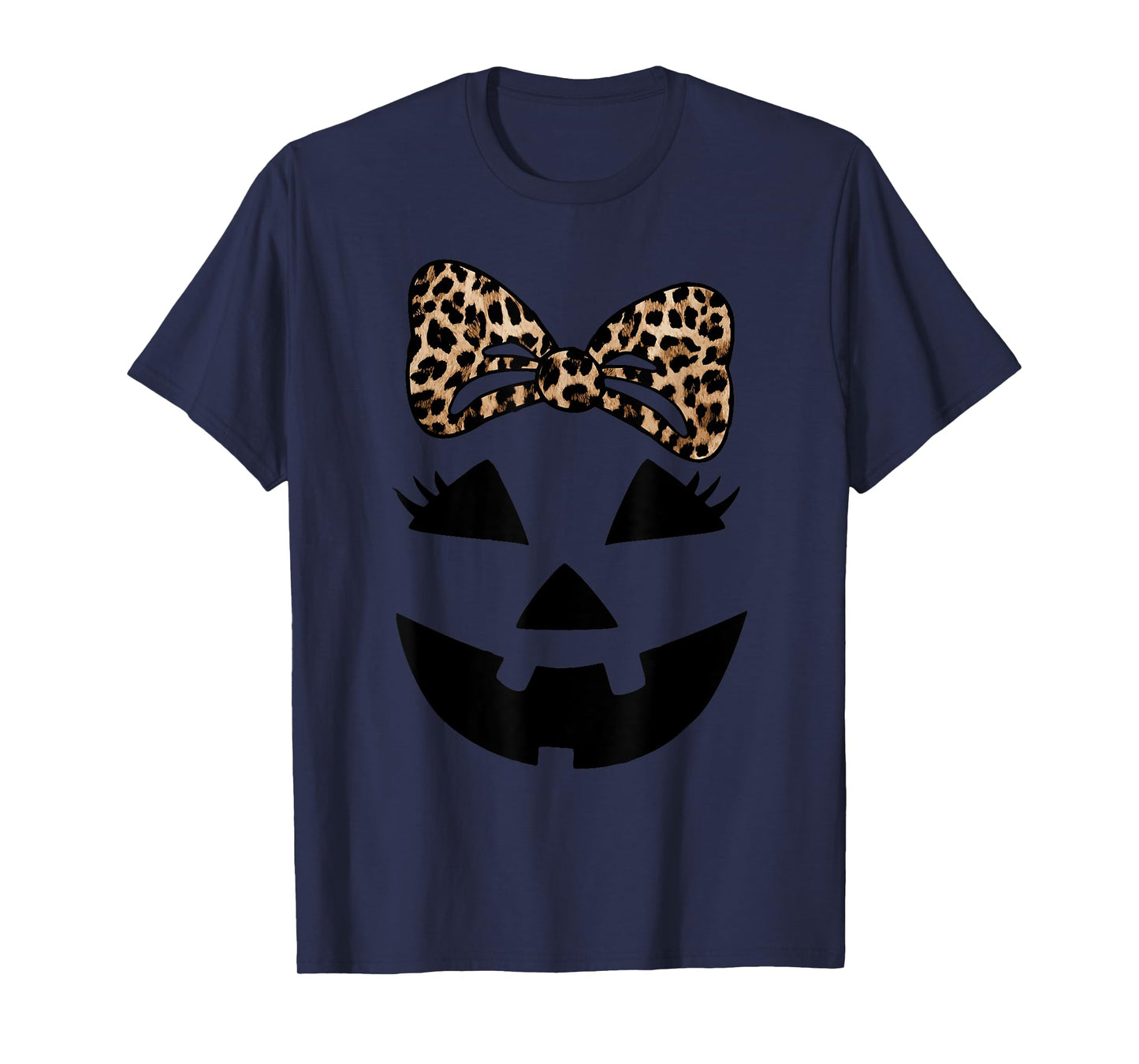 Jack O Lantern Face Pumpkin Hallowen Leopard Print Bow Tie T-Shirt