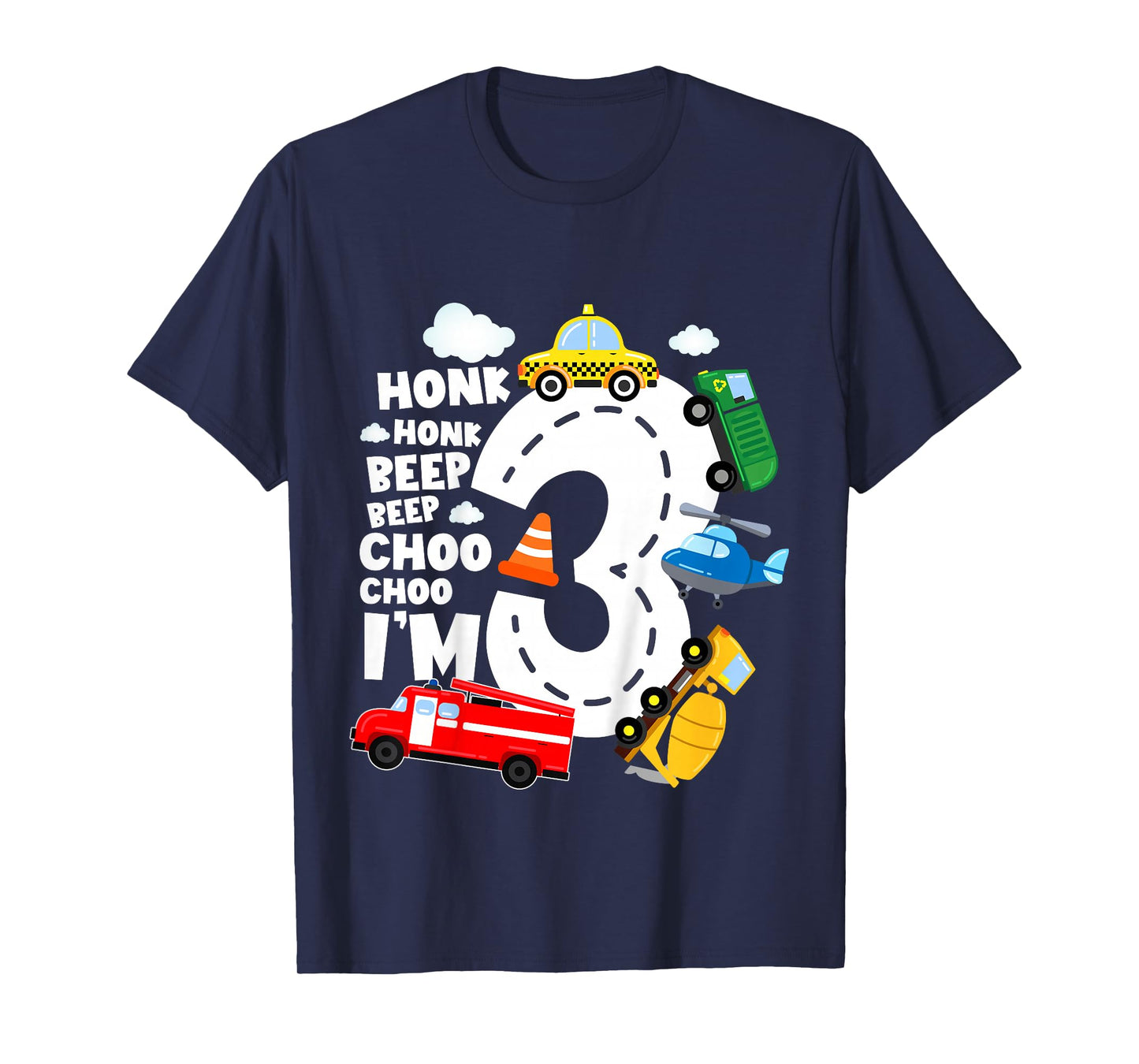 Kids 3 Year Old Transportation Birthday Boy 3rd Toddler Truck Car T-Shirt