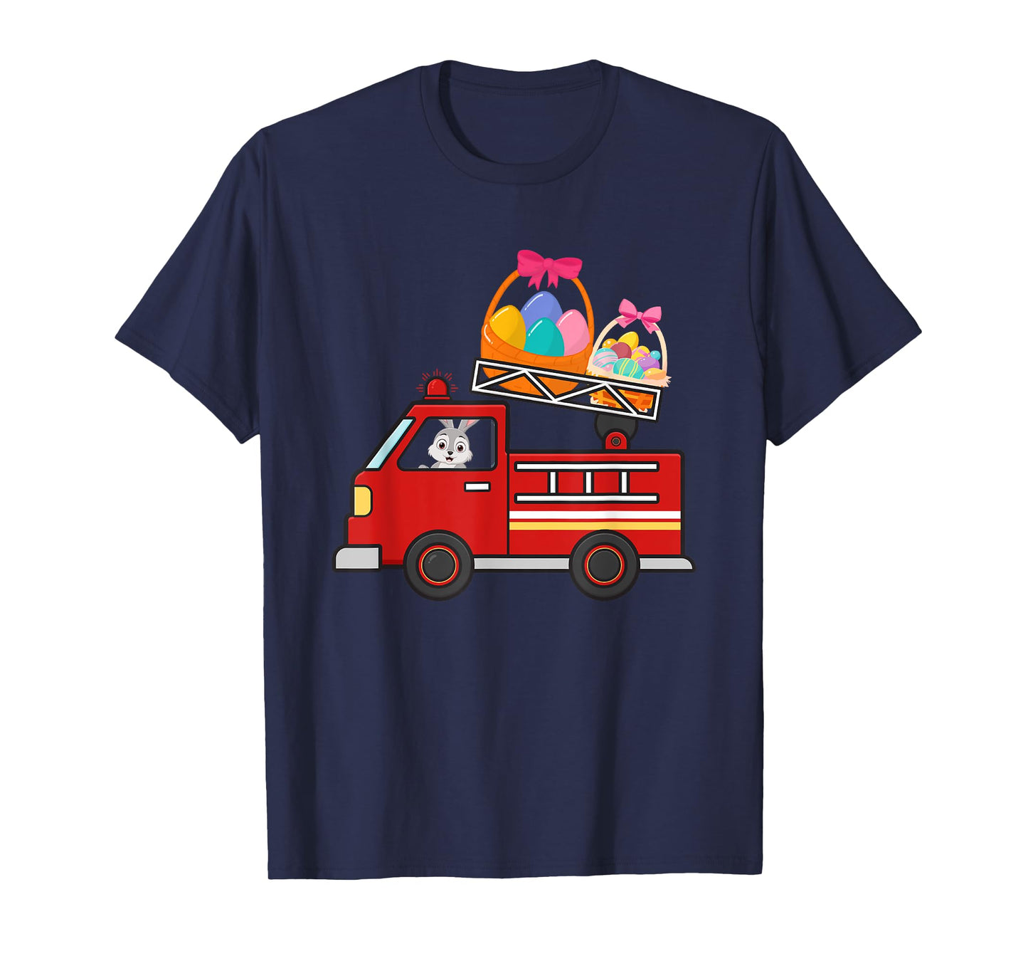 Bunny Riding Firetruck Easter Day Firefighter Happy Easter T-Shirt