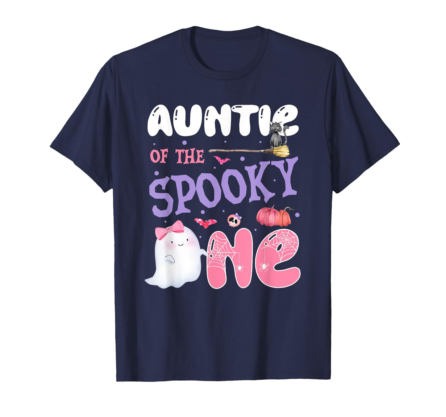 Auntie Of The Spooky One 1st Birthday Halloween Pink Ghost T-Shirt