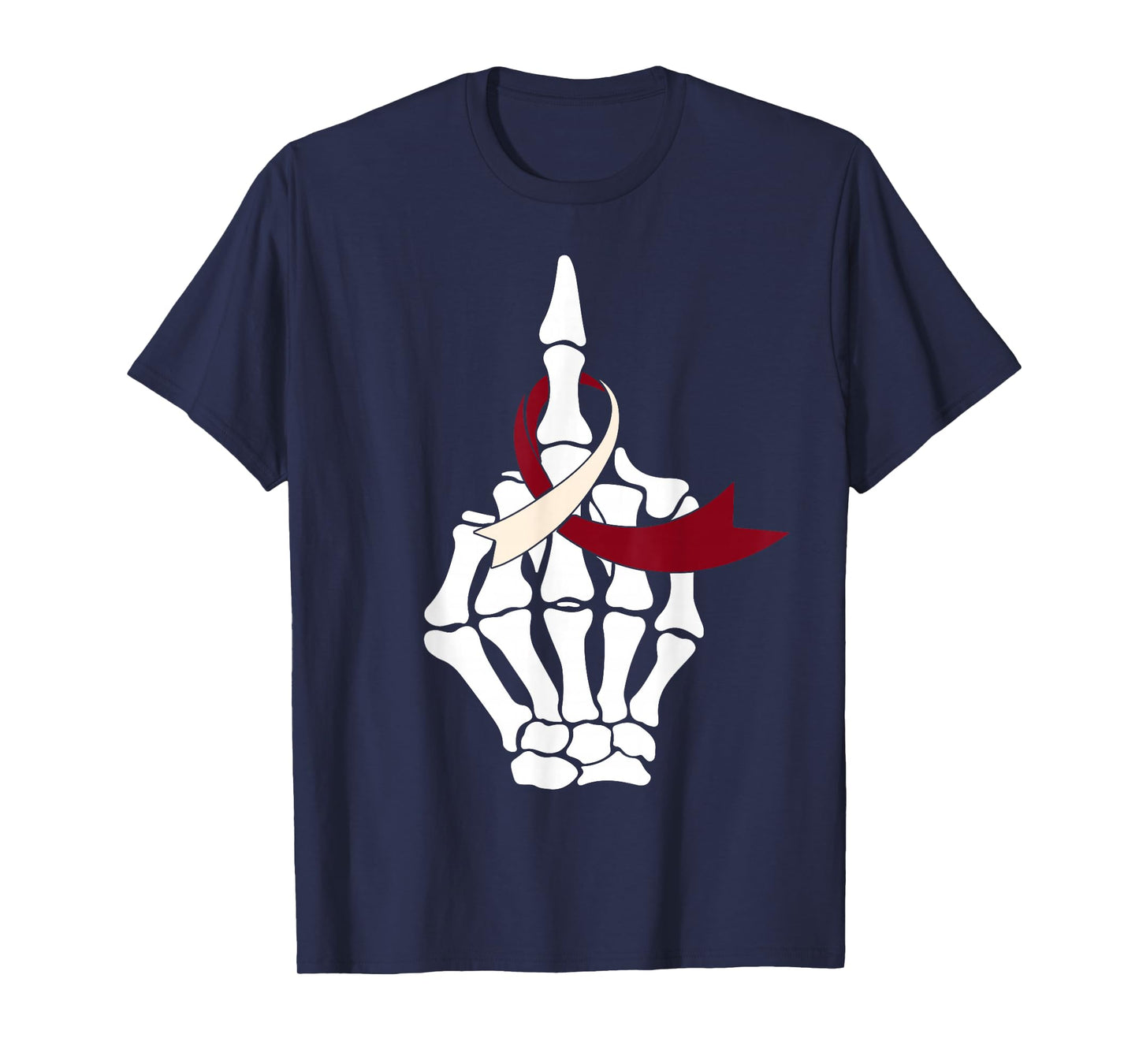 Fuck Head & Neck Cancer Middle Finger Burgundy Ivory Ribbon T-Shirt
