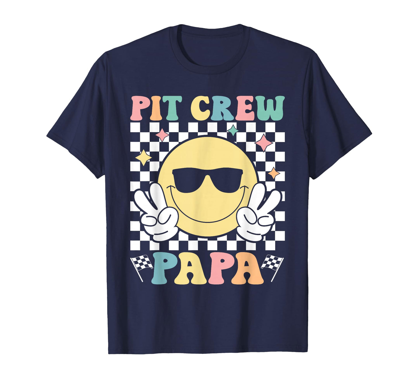 Pit Crew Papa Checkered Flag Race Car Birthday Family Racing T-Shirt