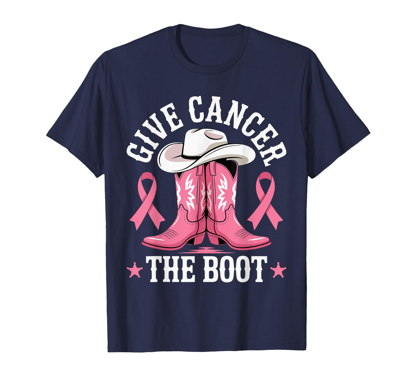 Give Cancer The Boot Shirt - Pink Ribbon Cowgirl T-Shirt