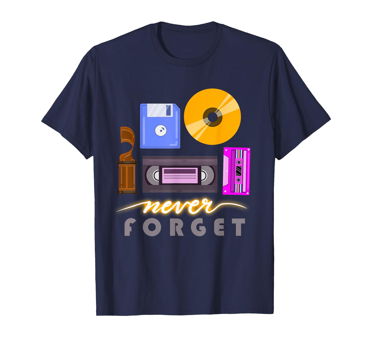 A Good Apparel Co. Never Forget Retro Vintage Cassette Tape Floppy Disk VHS CD Unisex-Adults T-Shirt