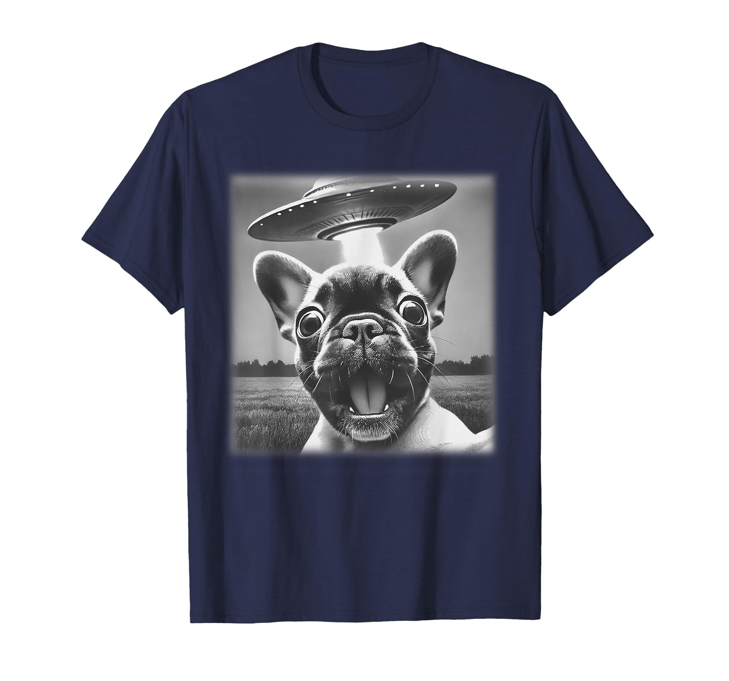 Vintage Dog French Bulldog UFO Selfie Alien Extraterrestrial T-Shirt