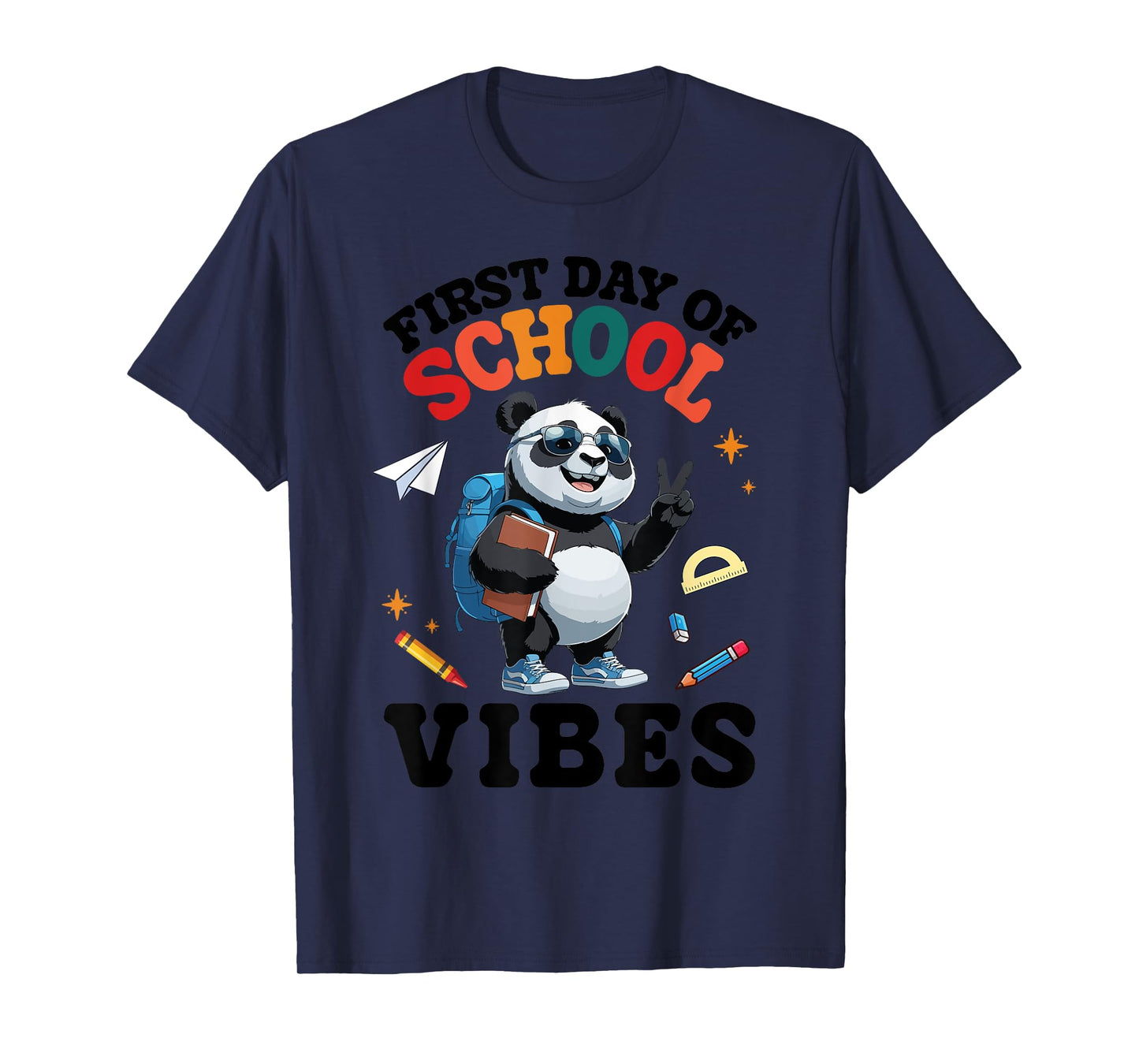Panda Student & Peace Sign Books First Day Of School Vibes T-Shirt