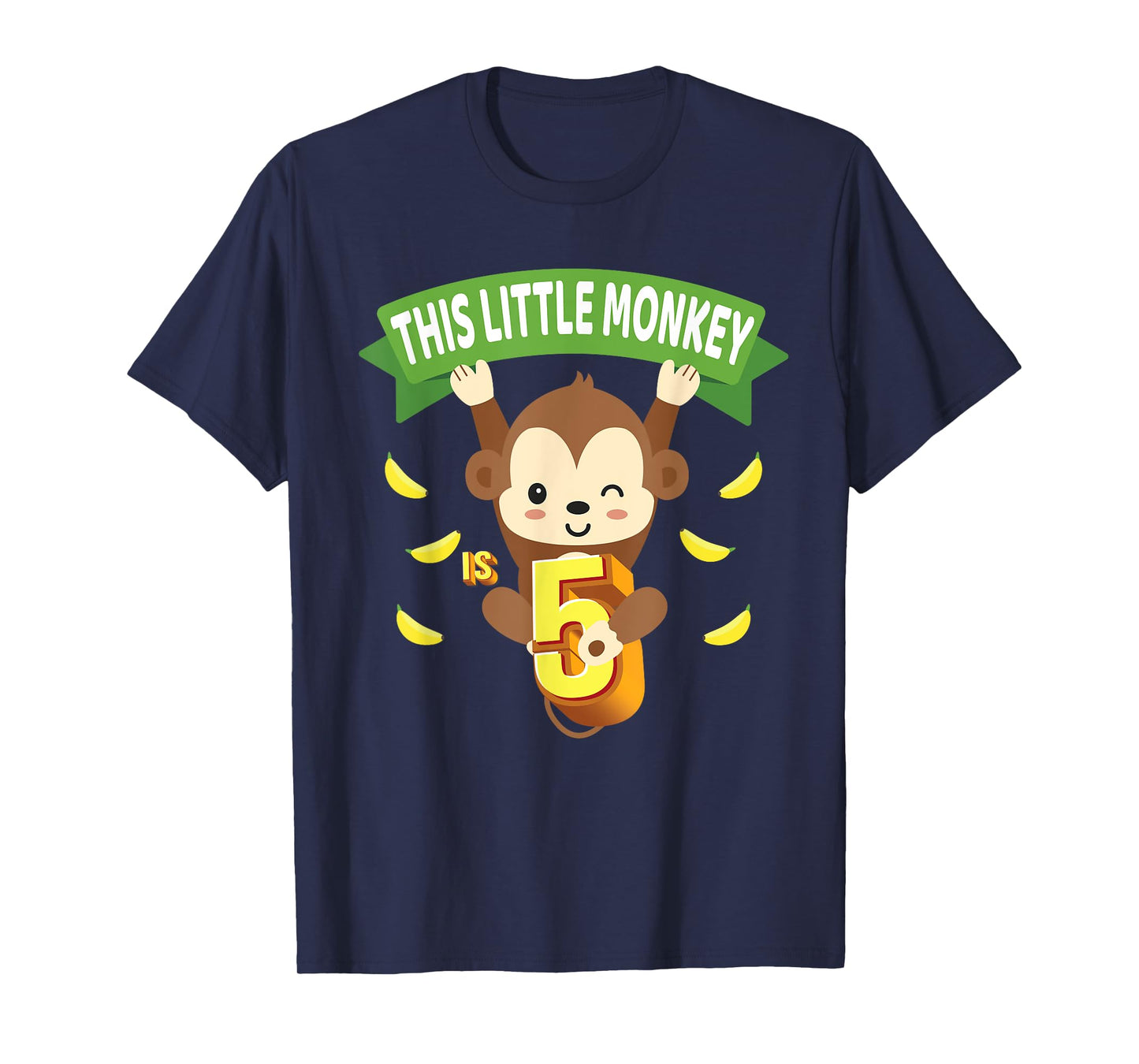 This Little Monkey Is 5 Years Old Kid 5th Birthday Monkeys T-Shirt