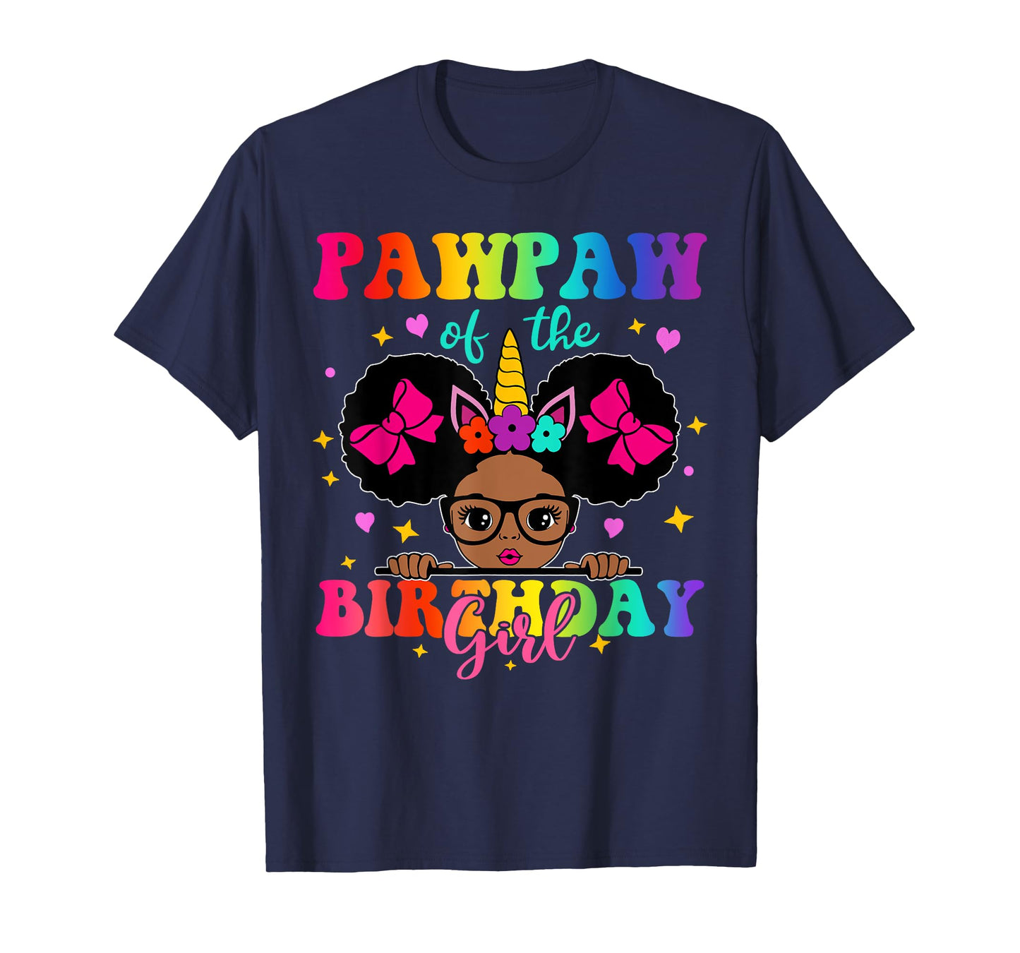 Pawpaw of The Birthday Girl Princess Afro Melanin Unicorn T-Shirt