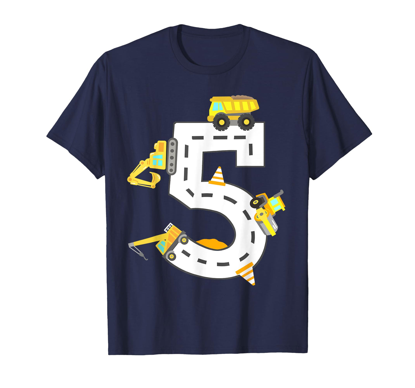 5th Construction Birthday Party Excavator Boys 5 Years Old T-Shirt