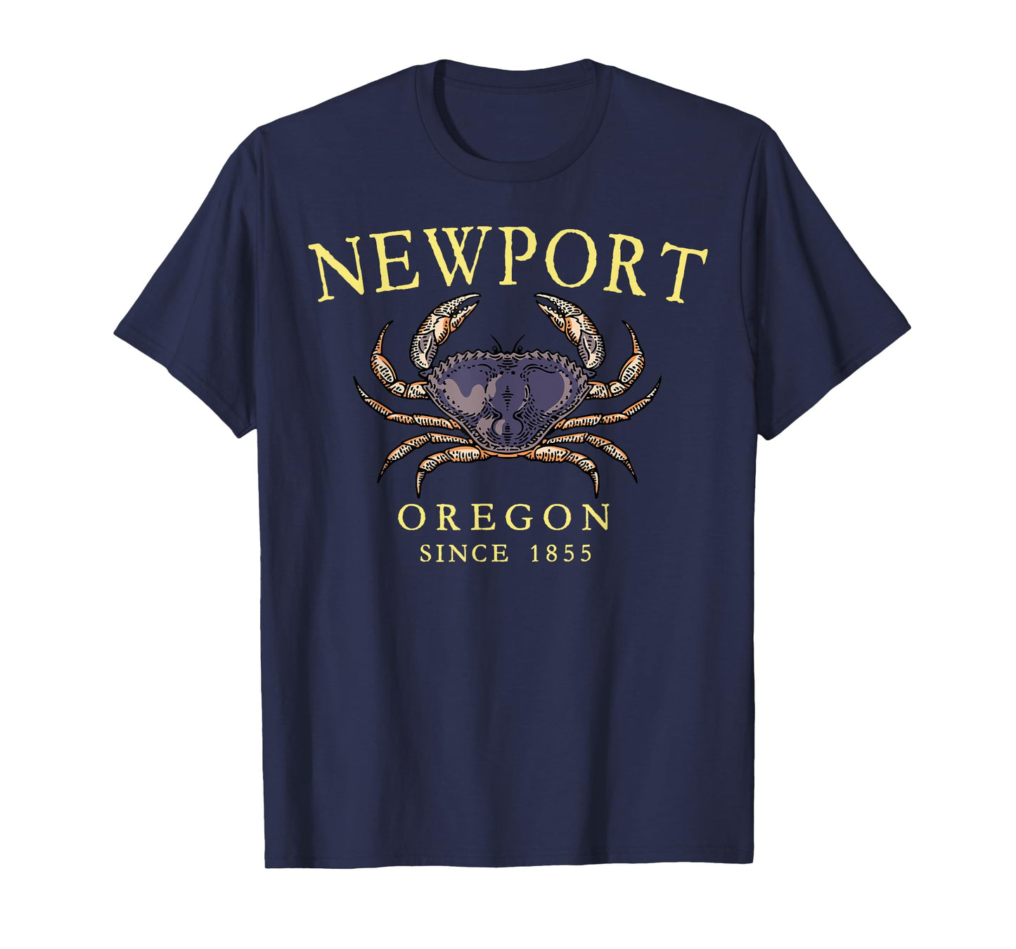 Newport Oregon Dungeness Crab Since 1855 Arched Yellow T-Shirt