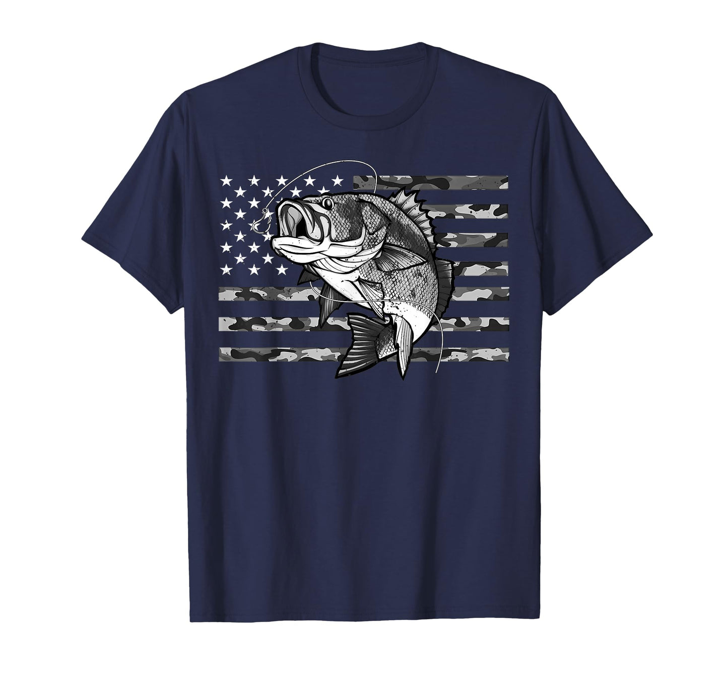 Fishing Camouflage US Camo American Flag Bass Fish Fisherman T-Shirt