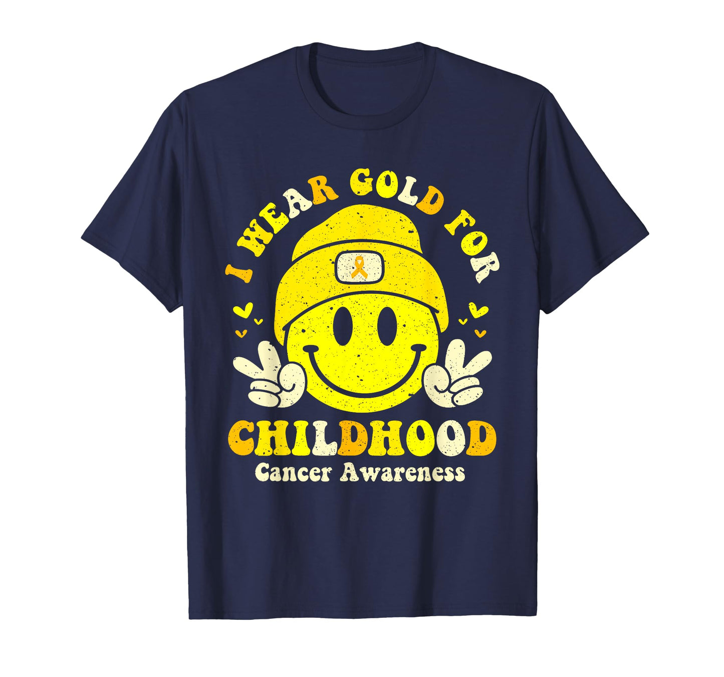 Retro I Wear Gold For Childhood Cancer Awareness Gold Ribbon T-Shirt