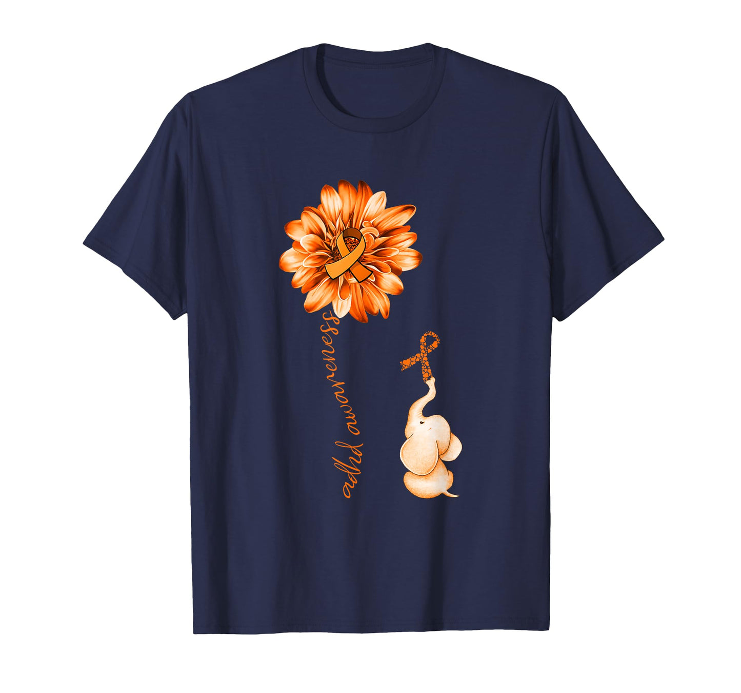 Elephant Sunflower Orange Ribbon ADHD Awareness T-Shirt