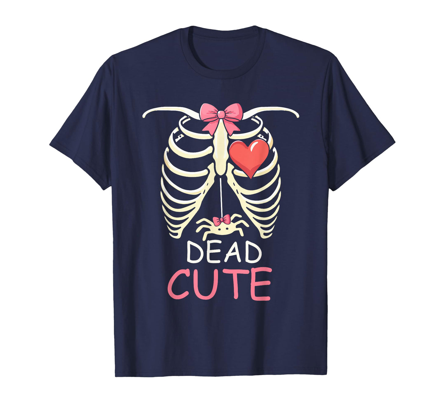 Dead Halloween Joke Spider Inside Skeleton Rib Cage Bow Tie T-Shirt