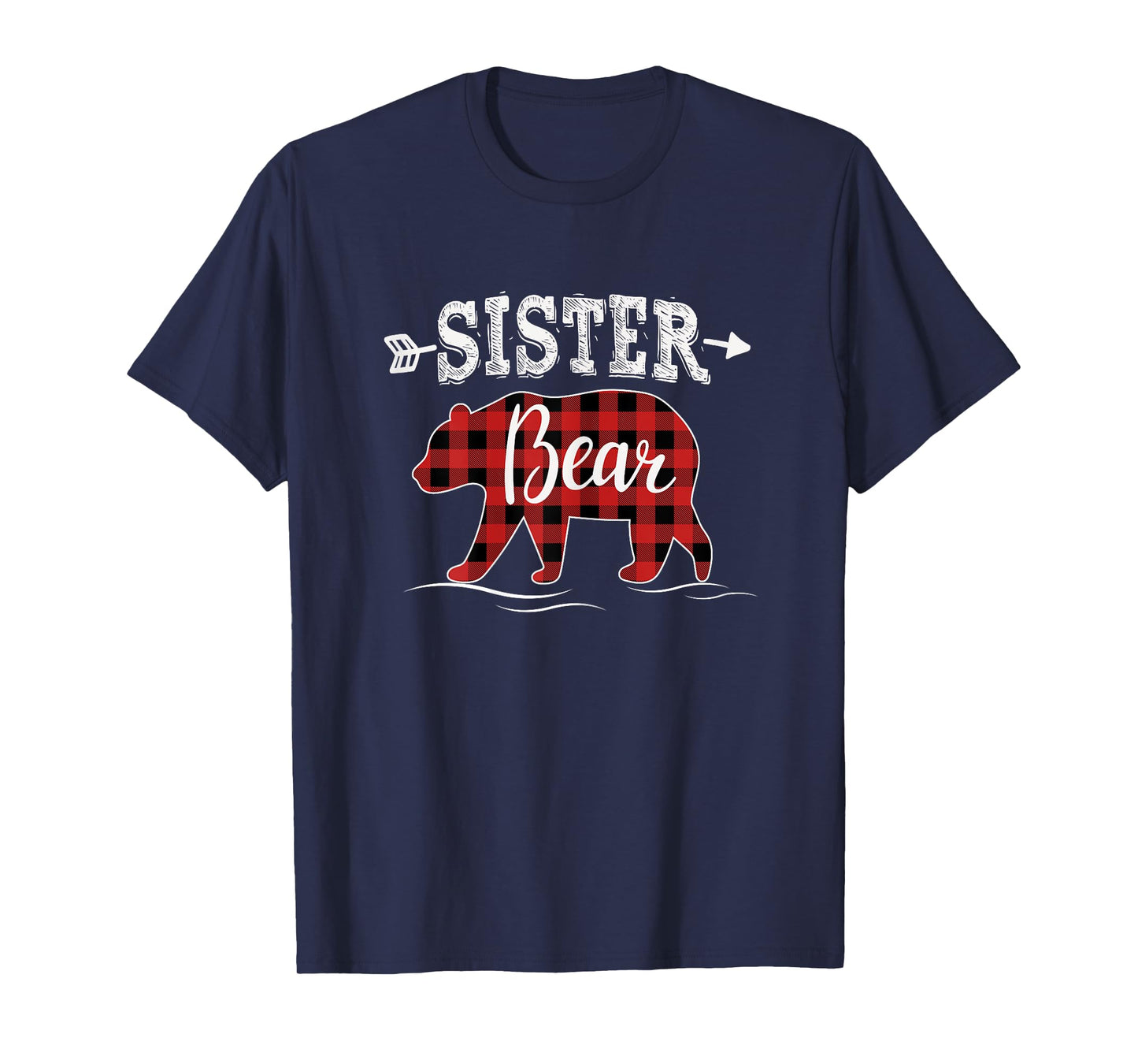Cute Sister Bear Dark Red Pleid Xmas Pajama Family Girl T-Shirt
