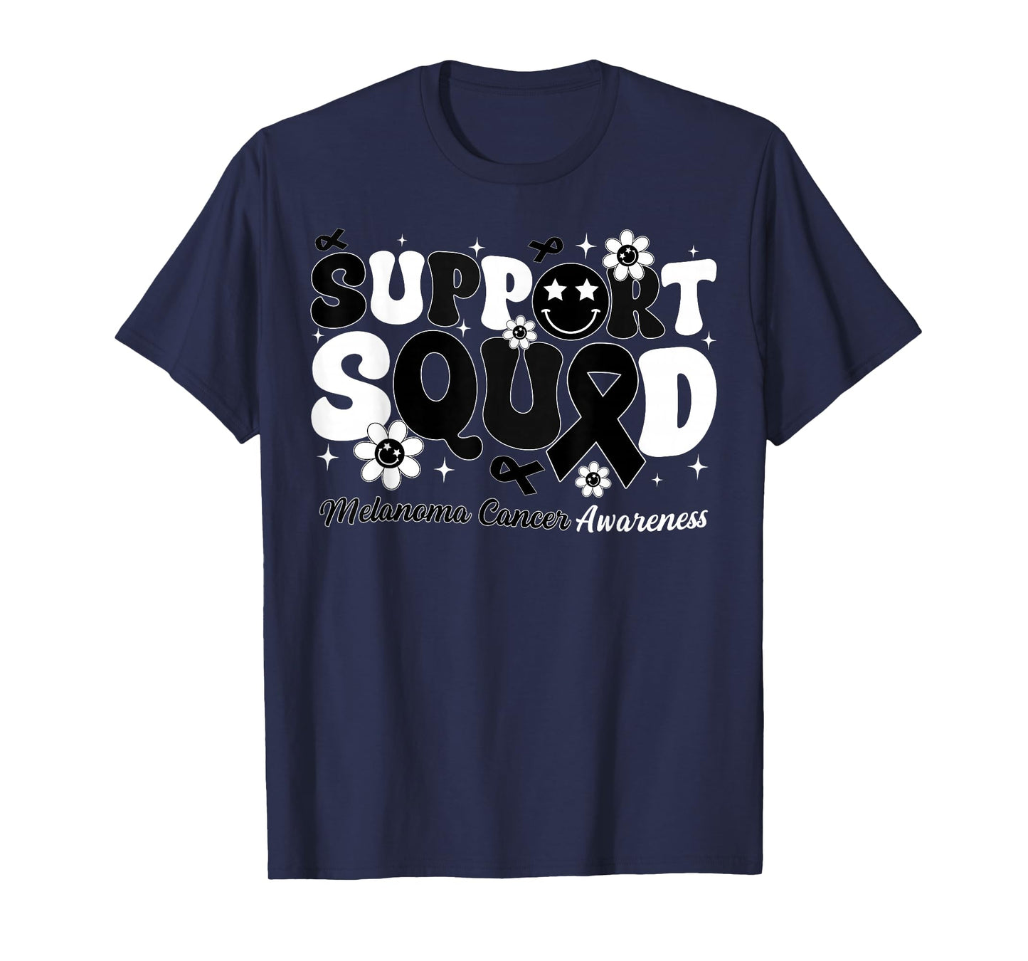 Groovy Support Squad Melanoma Cancer Awareness Black Ribbon T-Shirt