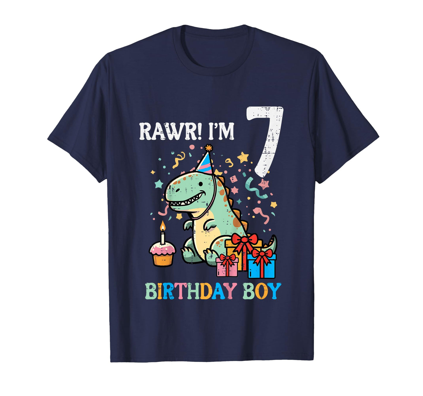 Kids Rawr Im 7 Dinosaur Birthday Boy Cute 7th Bday Trex Boys Kids T-Shirt