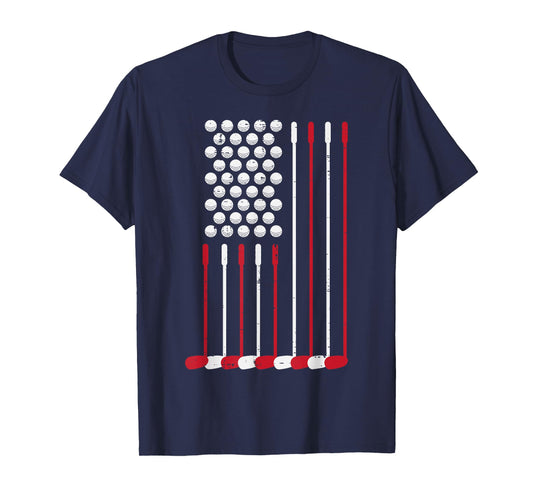 Golf Balls Clubs US Flag 4th July Patriotic Golfer Dad Men T-Shirt
