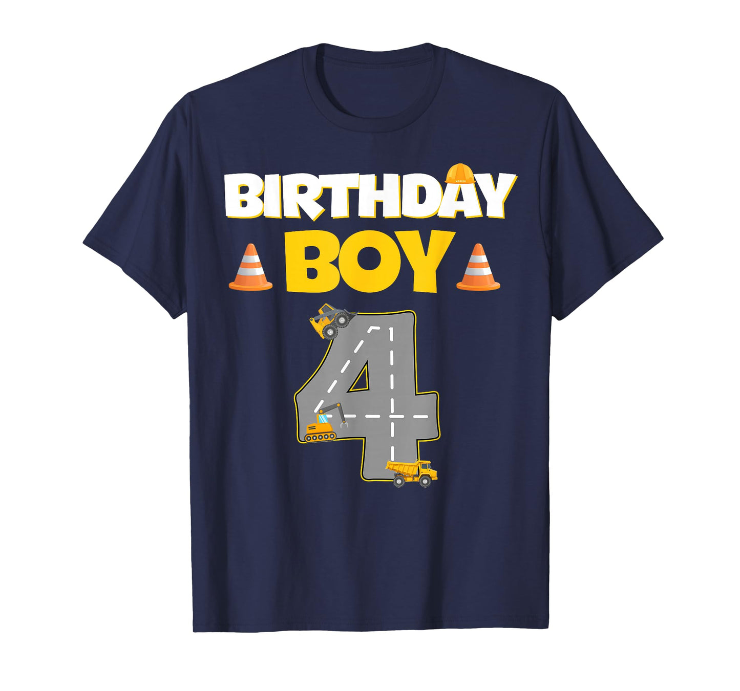 Kids 4th Birthday Boy Excavator Construction 4 Year Old Boys T-Shirt