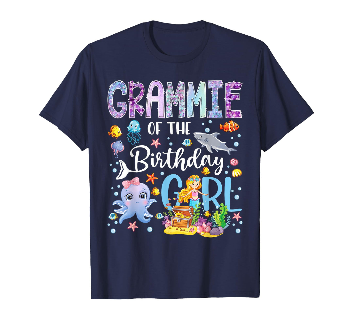 Grammie of The Birthday Girl Mermaid Ocean Aquarium T-Shirt
