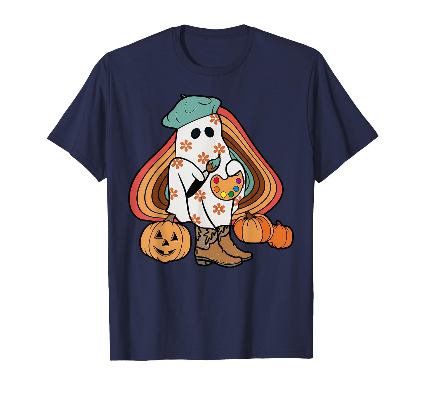 Art Teacher Painting Brushes Retro Pumpkin Ghost Artist T-Shirt