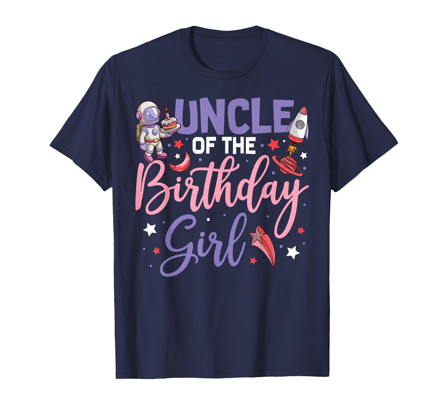 Two The Moon Uncle Of the Birthday Girl Astronaut Family T-Shirt