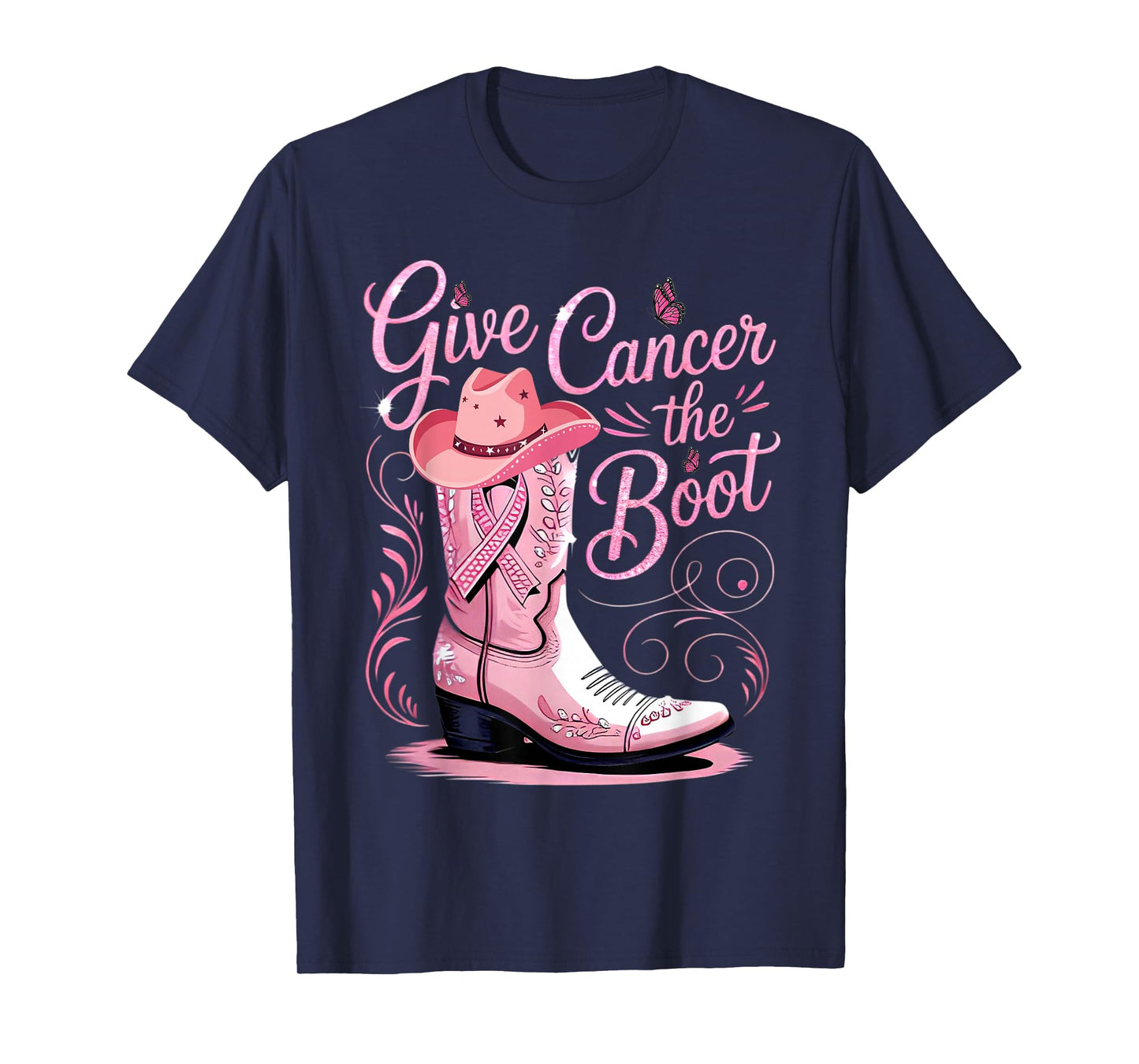Give Breast Cancer The Boot Pink Ribbon Western Cowboy Boots T-Shirt