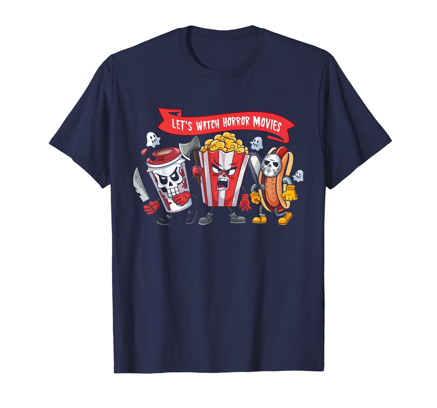 Lets Watch Horror Movies Lover Shirt Fun Halloween Skeleton T-Shirt