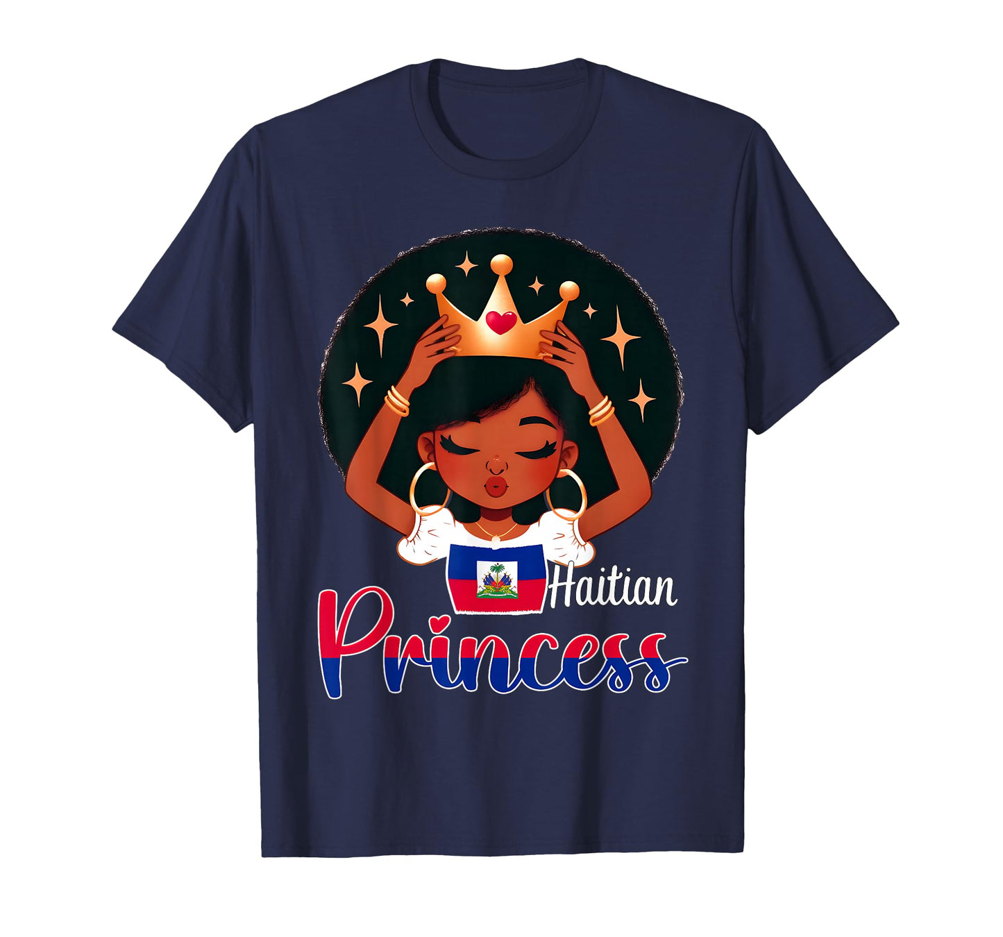 Haitian Princess Haiti Flag Melanin for Black Girls Kids T-Shirt