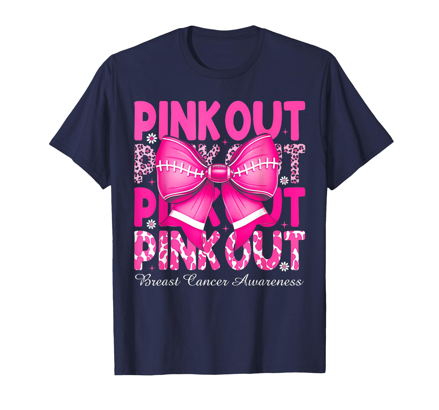 Pink Out Breast Cancer Football Coquette Bow Mom Girls Women T-Shirt