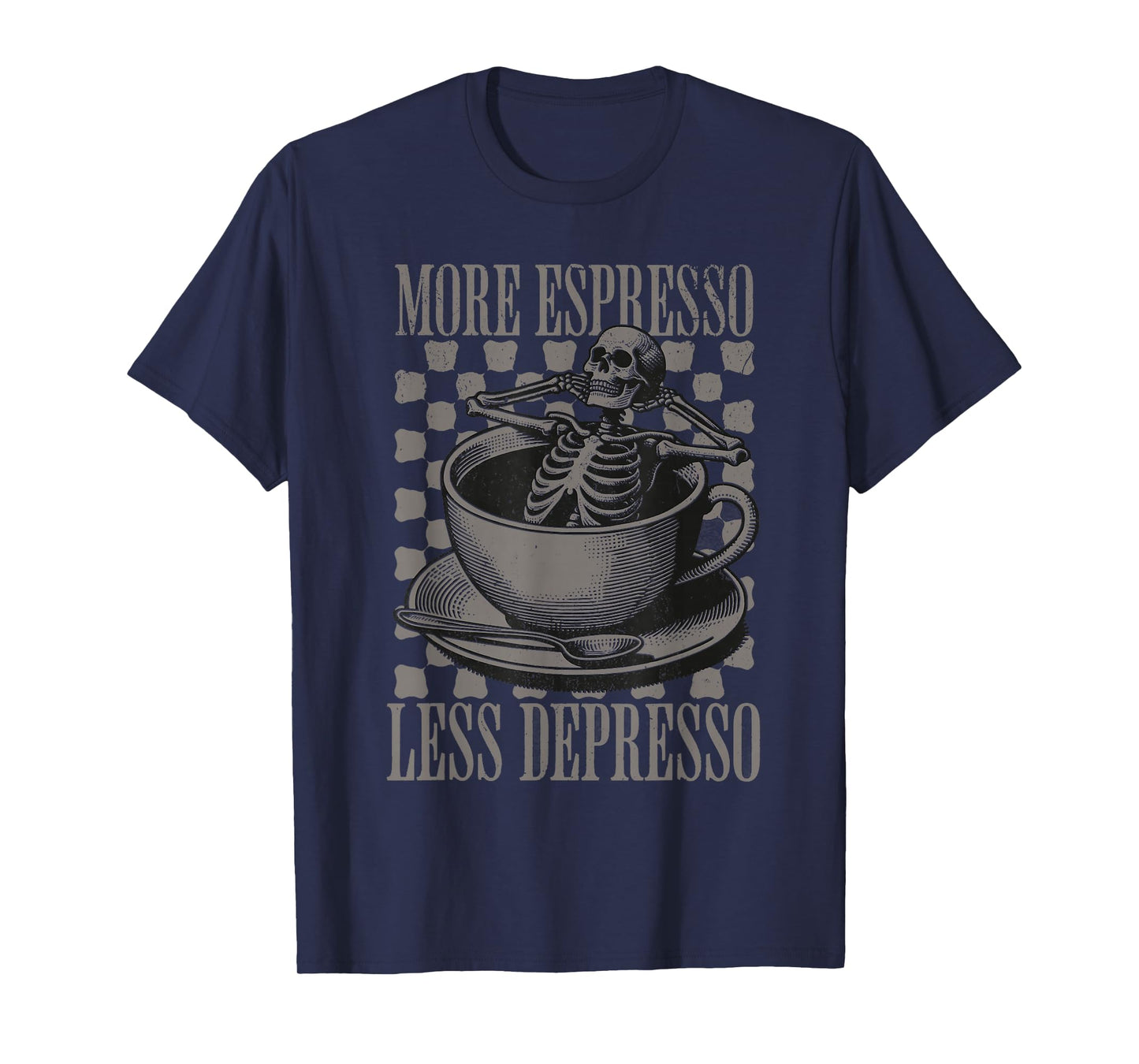 More Espresso Less Depresso Halloween Skeleton In Coffee T-Shirt