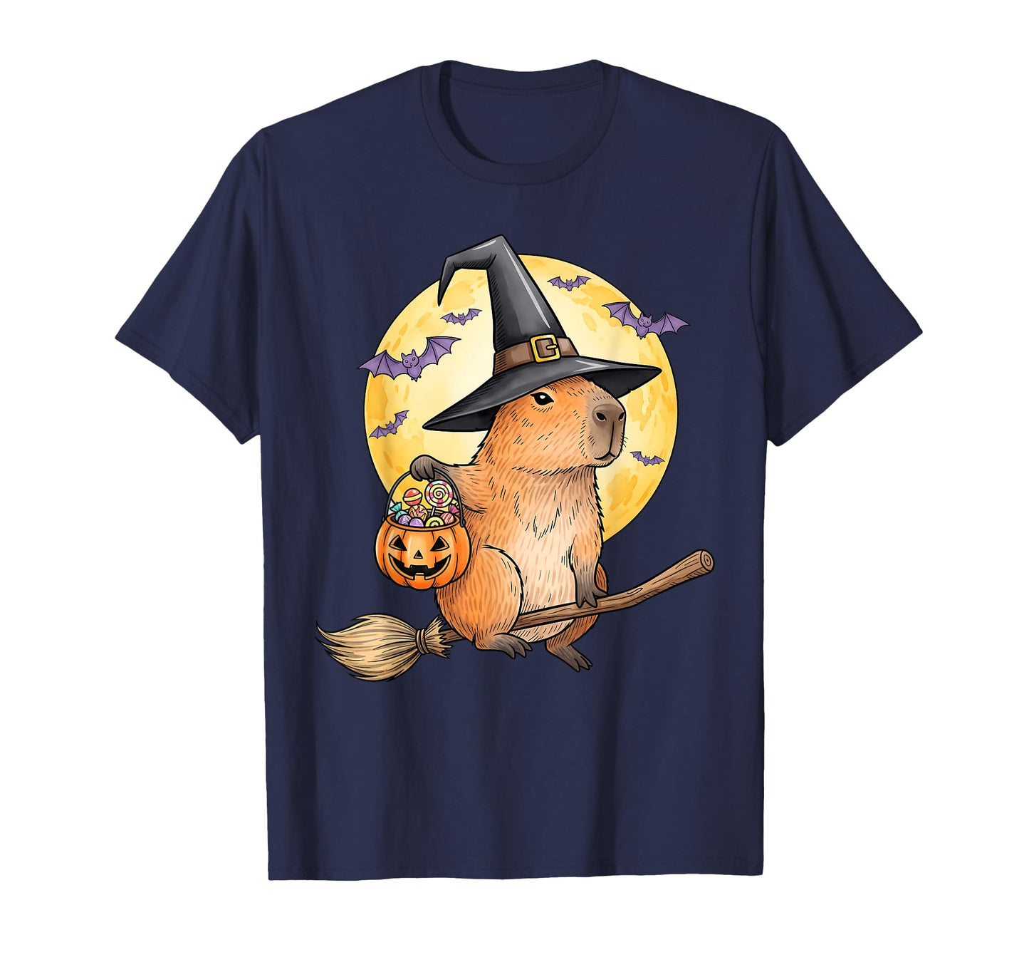 Capybara Pumpkin Hat Witch Funny Halloween Men Women Kids T-Shirt
