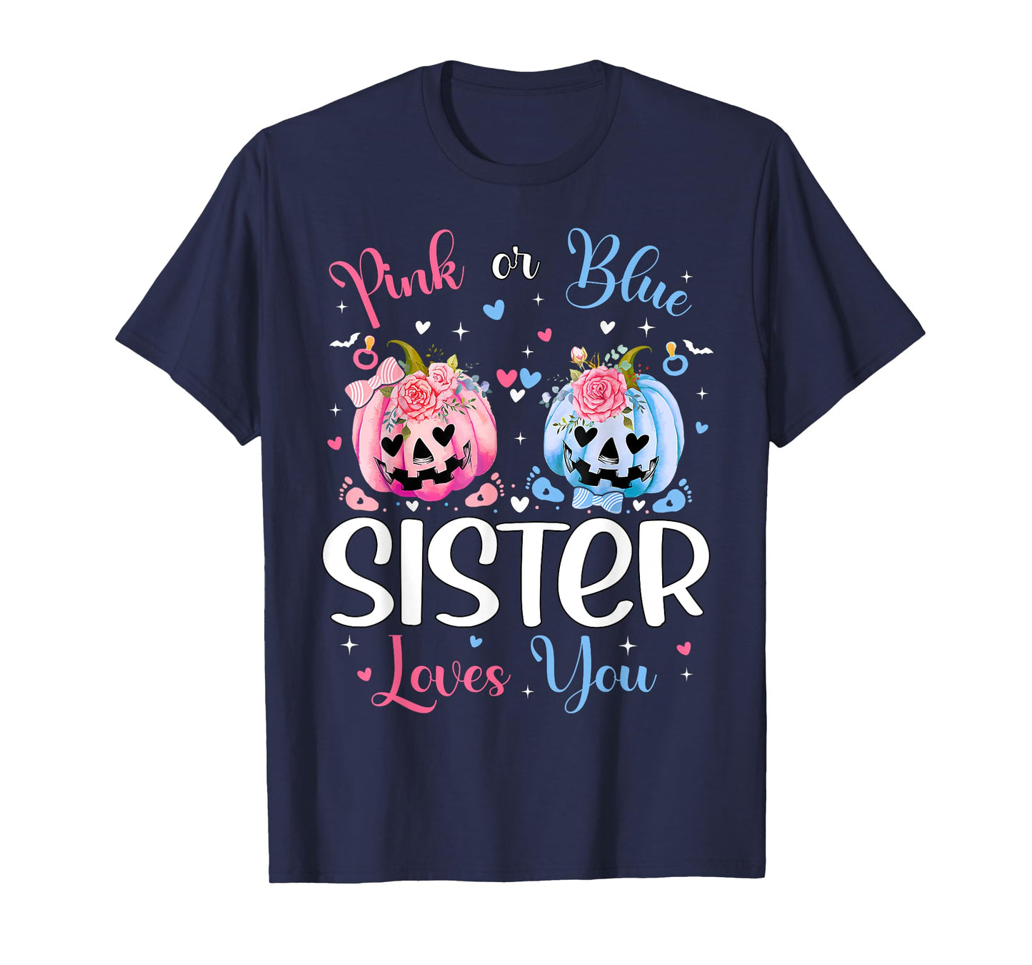 Pink or Blue Sister Loves You Pumpkin Gender Reveal Party T-Shirt