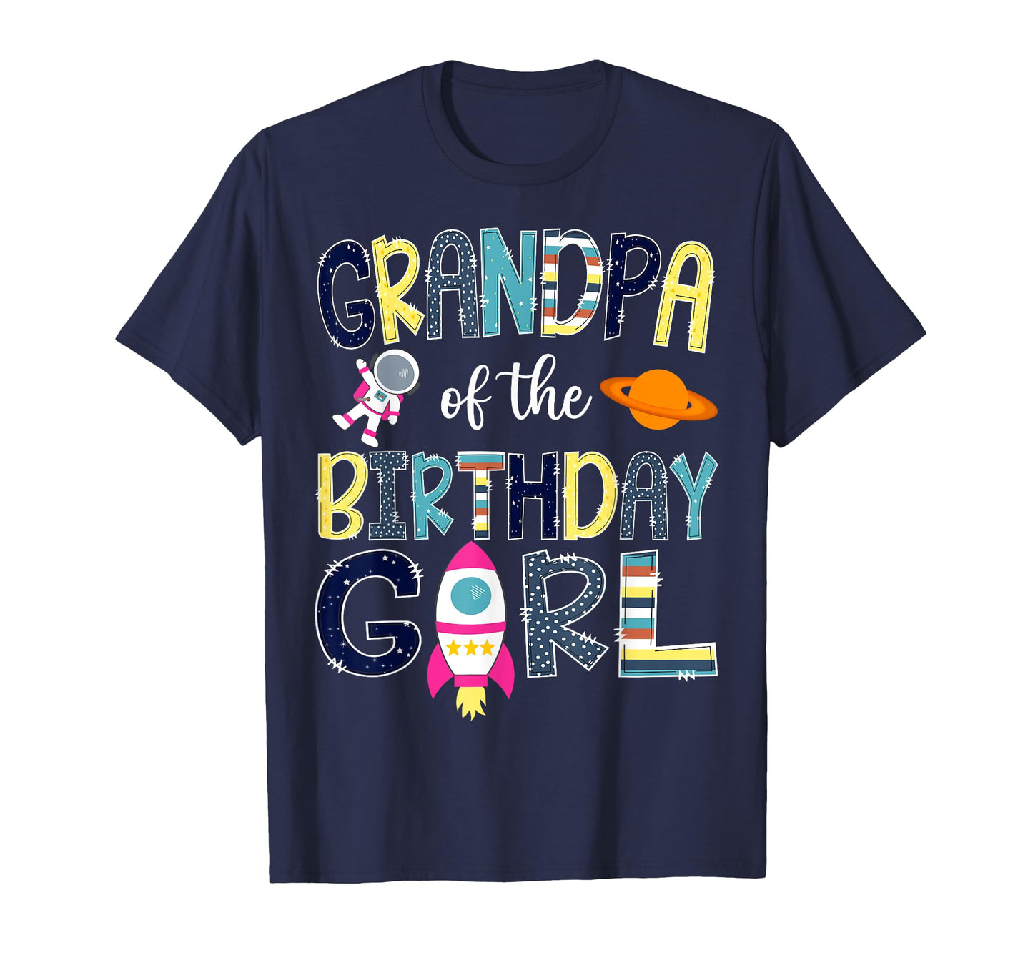 Grandpa Of the Birthday Girl Space Astronaut Family Matching T-Shirt
