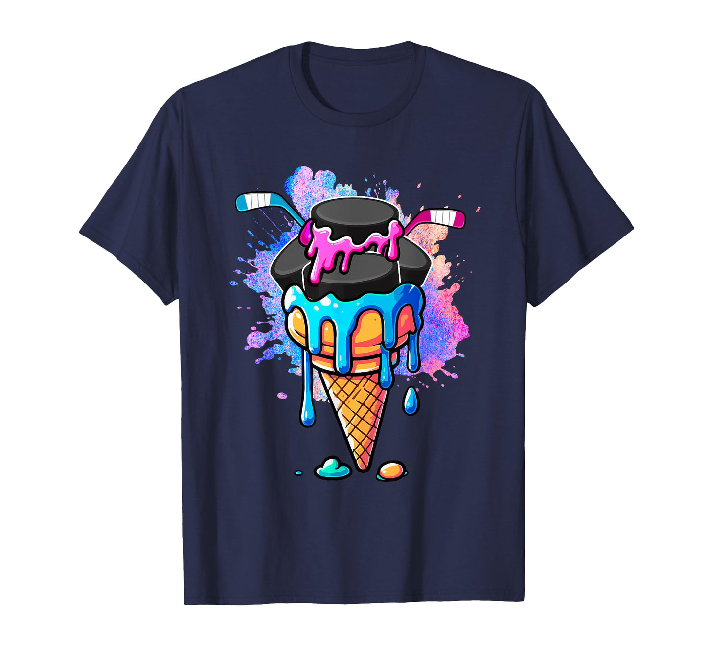 Hockey Equipments As Colorful Ice Cream Drip Funny Player T-Shirt
