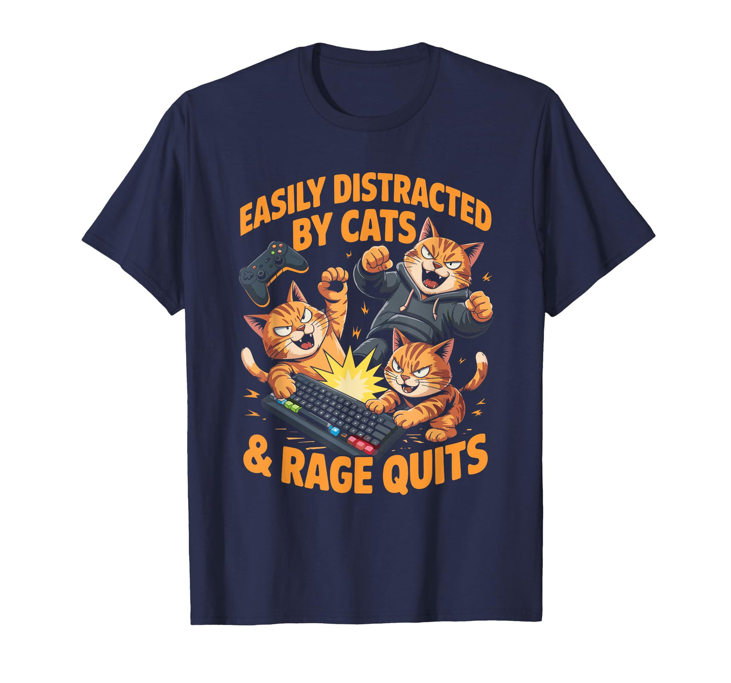 Easily Distracted By Cats & Rage Quits Funny Men Women Kids T-Shirt