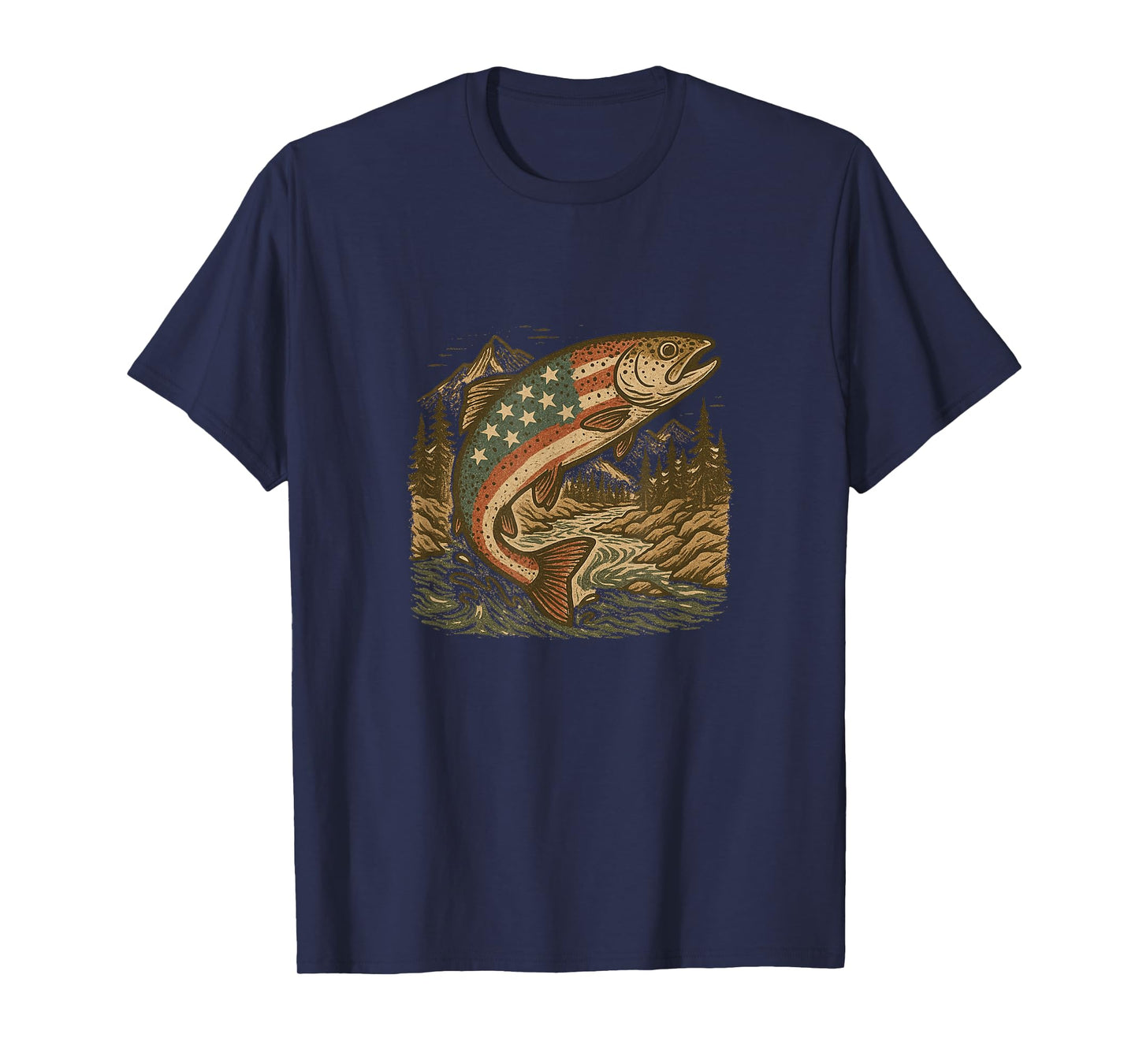 American Flag Trout Tee Patriotic Fishing Design for July 4 T-Shirt